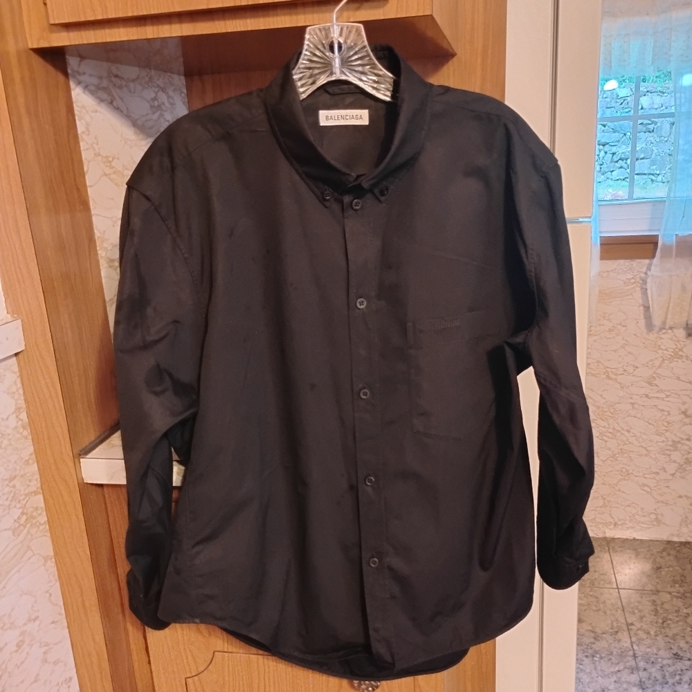 Balenciaga Men's Logo Button Down Long Sleeve OverShirt, Made in Italy, Size 40 - Picture 5 of 12